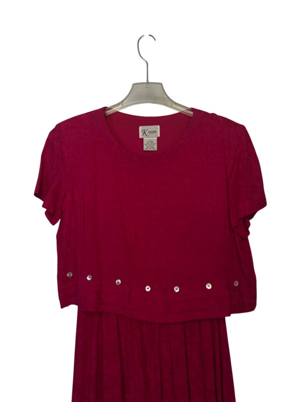 K Studio Womens Dress Red Size 10 Rayon Textured Short Sleeve Maxi - Picture 3 of 9